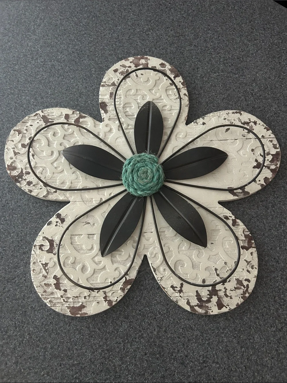 Hobby Lobby Cream, Black & Teal Layered Flower Wall Accent